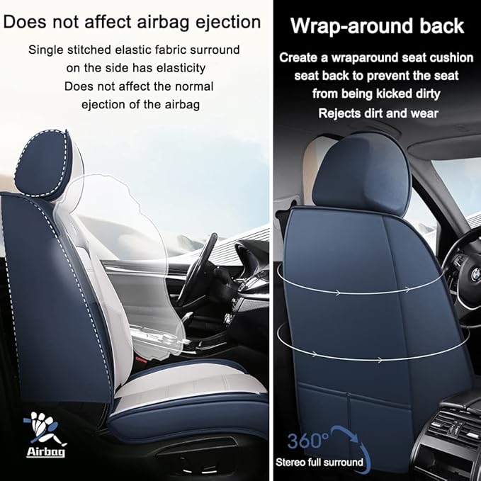 Leather Car Seat Covers for Volkswagen Golf SportWagen 2015-2019,Waterproof Soft Seat Covers,Interior Accessories Seat Covers Protector Airbag Compatible(2pcs Black&Gray Standard)