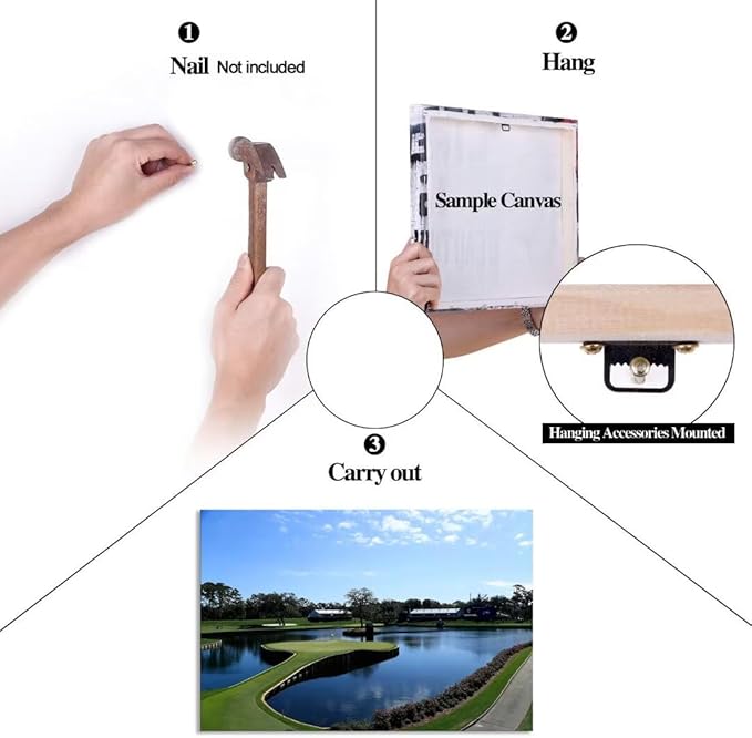 TPC Sawgrass Golf Course Wall Art for Living Room Bedroom Office Wall Decor - USA Golf Course Picture Poster Framed Artwork Canvas Prints Golf Art Ready to Hang(28''H x 44''W)