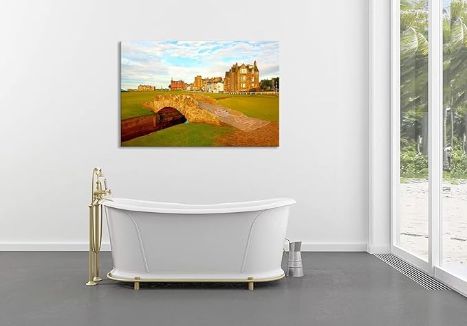 St Andrews Golf Course Wall Art for Living Room Bedroom Home Decorations Golf Course Swilcan Bridge St Andrews Picture Poster Framed Artwork Canvas Prints Ready to Hang(28''H x 44''W)