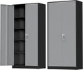 Greenvelly Metal Storage Cabinet with Doors and Shelves, 72'-Inch Locking Metal Cabinet for Garage, Office, School, Warehouse (Black Gray)