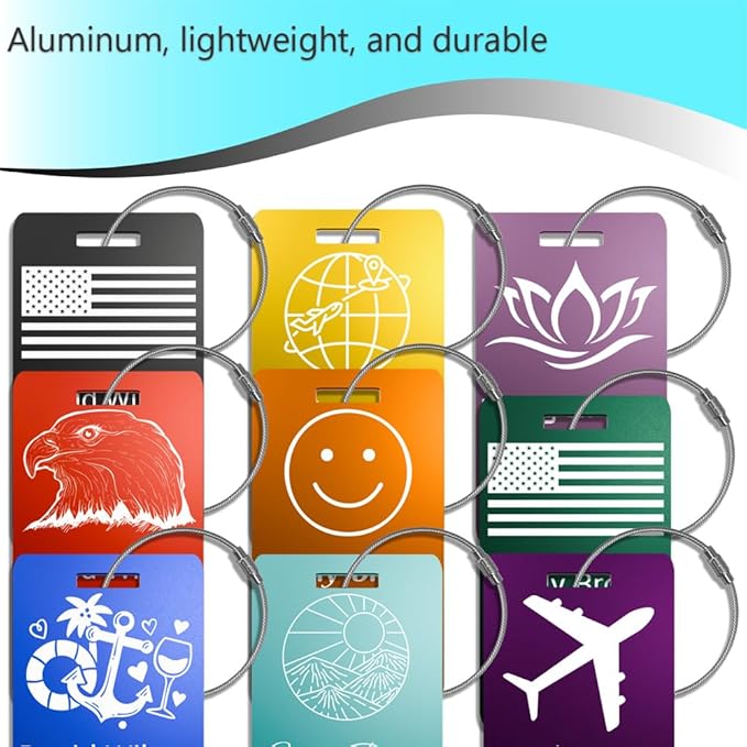 Personalized Luggage Tags for Suitcases 4 Pack – Custom Metal Name Tag for Travel, Golf Bag, and Baggage – Durable Aluminum Luggage Name Tags (Adventure Collection, Emerald Shadow)