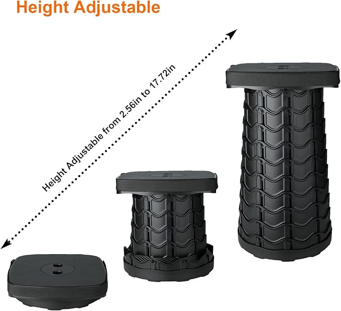 Boreeman Upgraded Collapsible Stool, Square Portable Stool, Lightweight Yet More Sturdy with Load Capacity 400lbs, Perfect for Camping Fishing Hiking BBQ (1, 2-Pack Black)
