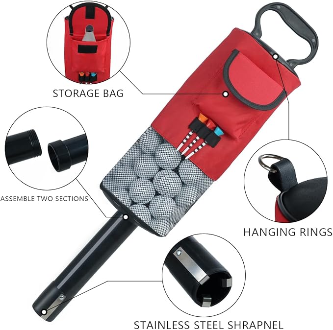 HOW TRUE Golf Ball Retriever, Portable Shag Bag Golf Ball Pick Up with Removable Plastic Tube, Pocket Shagger Storage