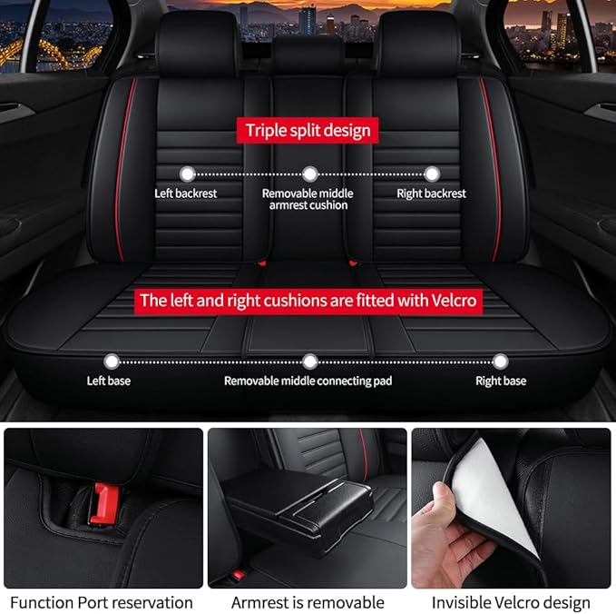 Leather Car Seat Covers for Volkswagen Golf Alltrack 2017-2019,Car Seat Covers Full Set,Seat Covers with Safety,Waterproof Seat Cover Compatible Airbag(5pcs Black&Red Standard)