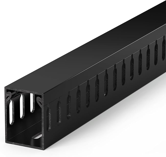 ZhiYo H1.6xW1.2in Cable Raceway, 13.2ft (4xL3.3ft) Server Rack Cable Management Under Desk Cord Organizer, Electrical Safe PVC Cable Channel Open Slot Wire Raceway for Network/PC/TVs, Wire Duct Black