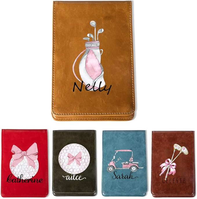 Personalized Leather Golf Scorecard Holder Customize Name Golf Yardage Book Cover Accessories Father Day Christmas Birthday Gifts for Men Women