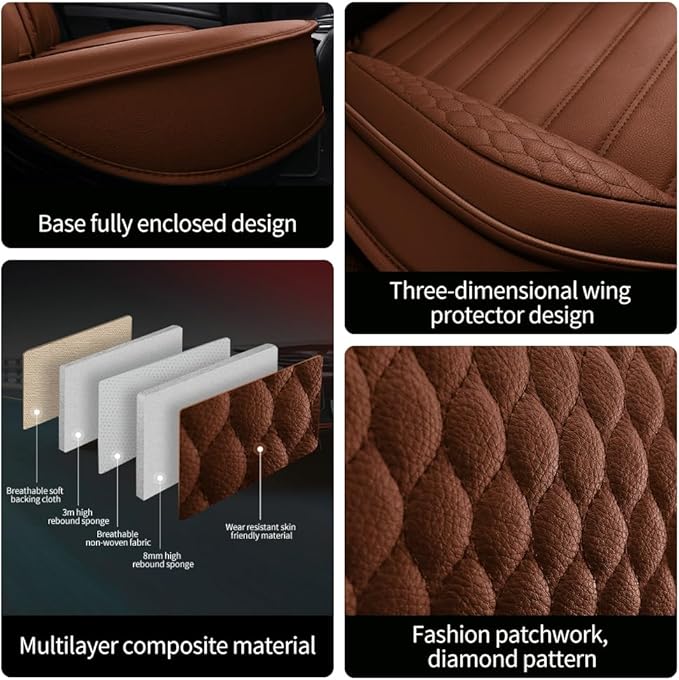 Leather Car Seat Covers for Volkswagen Golf 2001-2021,Car Seat Covers Full Set,Seat Covers with Safety,Waterproof Seat Cover Compatible Airbag(5pcs Coffee Standard)