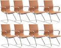 CIMOTA Waiting Room Chairs Leather Office Guest Chair Mid Back Reception Chairs with Sled Base for Meeting/Patient/Conference Room, Brownish Yellow Set of 8