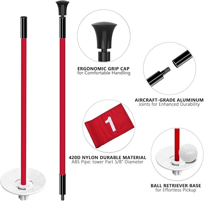 olf Flagstick with Flag Surface - Portable Design, Ideal for Yard Practice Putting Green