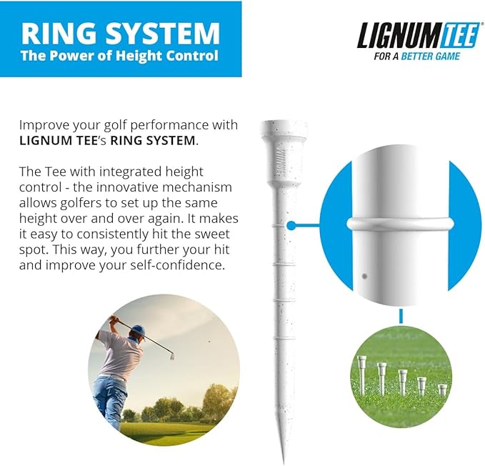 LIGNUM Unbreakable Microwood Golf Tees 50x More Durable/Adjustable Golf Tee/Innovative Wood Fibre and Natural Adhesives/Golf Tee, Golf Tees, Tees Golf, Golf Ball Tees, Pack of 5