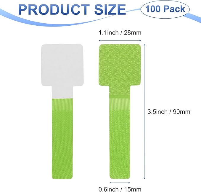 100-Pack Hook and Loop Cable Ties, 3.5 x 1.1 Inch Enhanced Self-Adhesive Cord Organizer for Desk/Home/Wall/Office Essentials, Cable Management Under Desk [Green]
