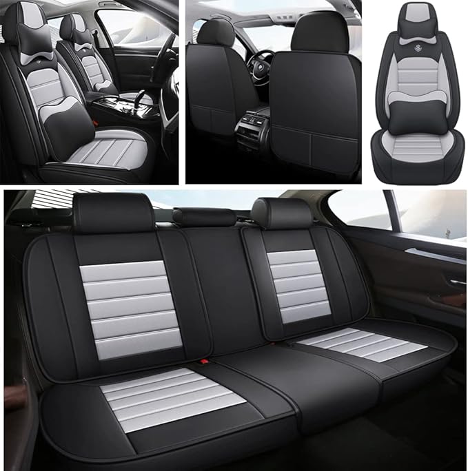 Leather Car Seat Covers for Volkswagen Golf SportWagen 2015-2019,Waterproof Soft Seat Covers,Interior Accessories Seat Covers Protector Airbag Compatible(5pcs Black&Gray Luxury)