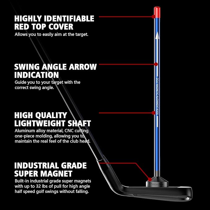 Golf Magnetic Alignment Rods,Golf Club Alignment Sticks,Magnetic Swing Training Aid Accessories Visualize Calibrate Golf Shots,hit The Target with The Right Golf Swing,Golf Gift
