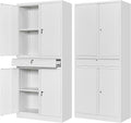 Letaya Metal Garage Storage Cabinet with Drawer,4 Door Tool Cabinet with Lock-2 Adjustable Shelves for Garage Home Office Utility Room (White)