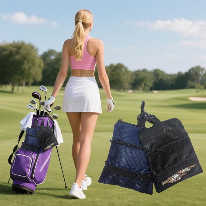 Portable Golf Ball Storage Bag, Multiple Pockets with Zippers for Golf Accessories, Suitable for Men and Women to Store Golf Accessories
