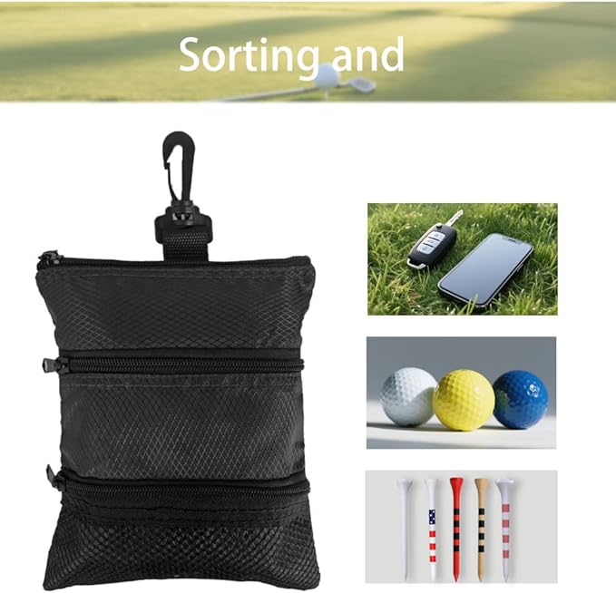 Portable Golf Ball Storage Bag, Multiple Pockets with Zippers for Golf Accessories, Suitable for Men and Women to Store Golf Accessories