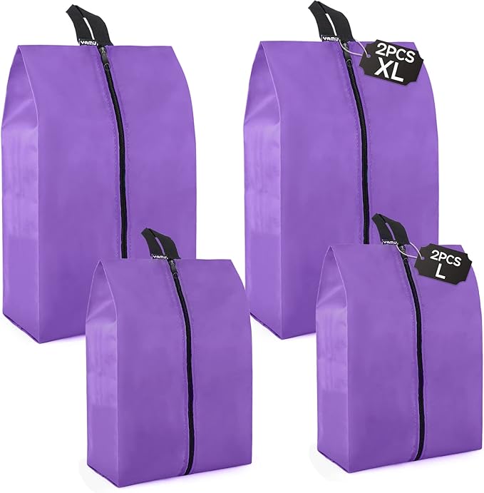 YAMIU Travel Shoe Bags Set of 4 Waterproof Nylon with Zipper for Men & Women, Purple