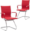 CIMOTA Waiting Room Chairs Leather Office Guest Chair Mid Back Reception Chairs with Sled Base for Meeting/Patient/Conference Room, Red Set of 2