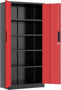 Greenvelly Metal Lockable Storage Cabinet, 72” Storage Cabinet with 2 Doors and 4 Adjustable Shelves for Office, Home, Garage, Pantry (Assembly Required, Black Red)