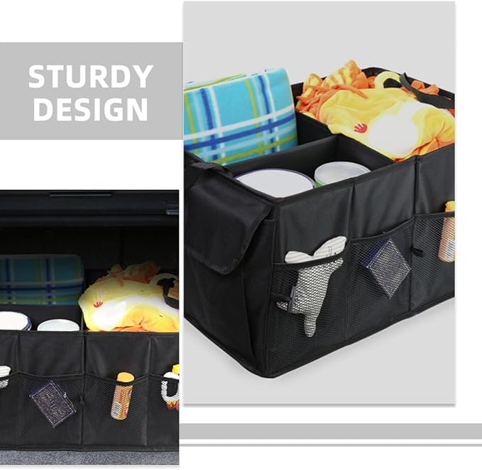 Car Trunk Organizer Suv Trunk Storage Organizer Multipurpose Car Storage Box with Multiple Compartments for Vehicle Grocery and Cargo Organization