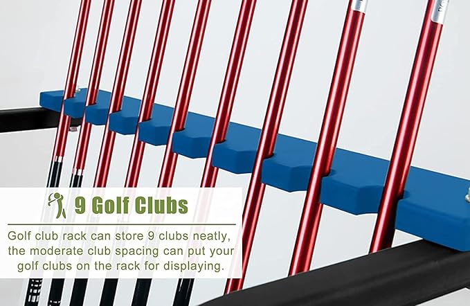 Katzowen Floor Corner Golf Club Storage Rack, Metal 9-Clubs Display Stand for Garage, Simulator Room, Golf Store & Practice Network