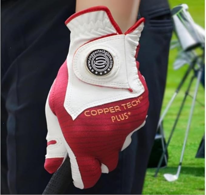 Women's 1-Pack Right and Left Handed Golfers Golf Glove – Advanced Compression for Muscle Support, Joint Relief Gloves – White/Red
