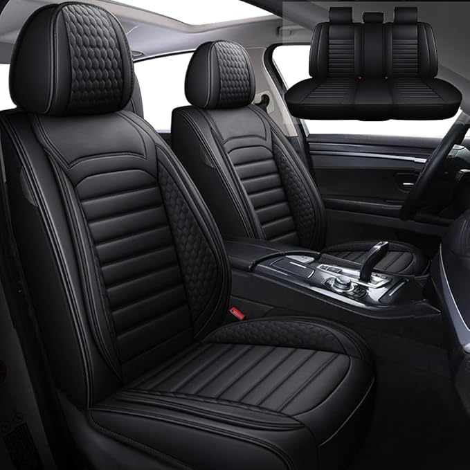 Leather Car Seat Covers for Volkswagen Golf 2001-2021,Car Seat Covers Full Set,Seat Covers with Safety,Waterproof Seat Cover Compatible Airbag(5pcs Black Standard)