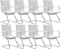 CIMOTA Waiting Room Chairs Leather Office Guest Chair Mid Back Reception Chairs with Sled Base for Meeting/Patient/Conference Room, White Set of 8