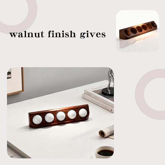 2-Pack Walnut Wood Golf Ball Display Case Wall Mount - Golf Ball Holder for Collector Sport Memorabilia Decor Gift