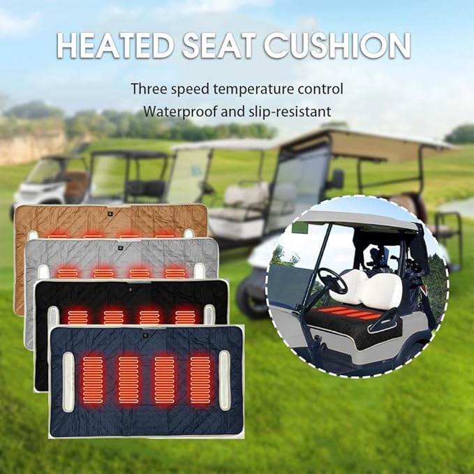 Universal Heated Golf Cart Seat Cover - Waterproof Golf Cart Heater Accessory w/ 4-Zone Warmth, 3 Heat Levels, USB/Type-C & 12V Plug for EZGO/Yamaha/Club Car (Gray)