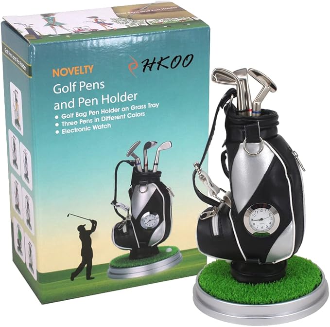 Golf Gift Golf Pens Holder, Golf Bag Holder with 3 Pieces Aluminum Pen Golf Bag Pencil Holder for Men