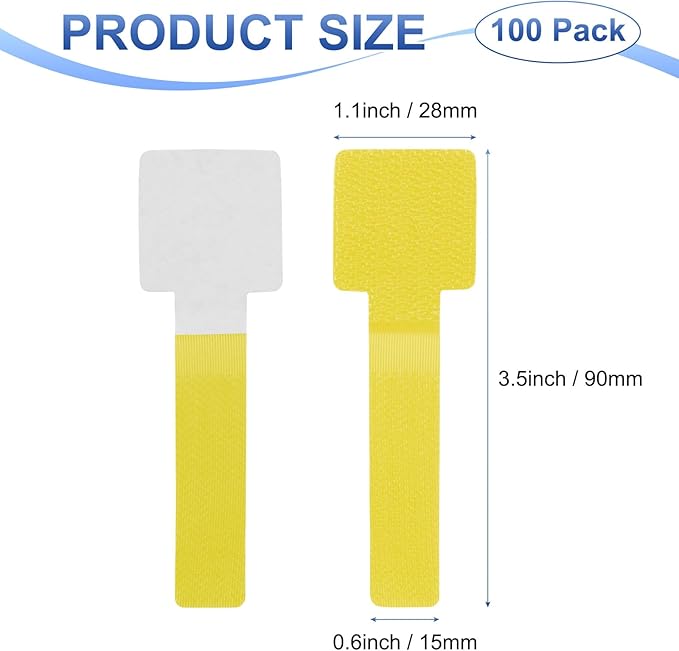 100-Pack Hook and Loop Cable Ties, 3.5 x 1.1 Inch Adjustable Self-Adhesive Cord Organizer for Desk/Home/Wall/Office Essentials, Cable Management Under Desk [Yellow]