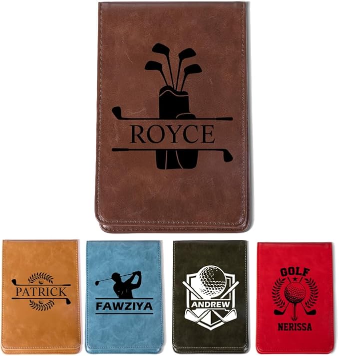 Personalized Leather Golf Scorecard Holder Customize Name Golf Yardage Book Cover Accessories Father Day Christmas Birthday Gifts for Men Women