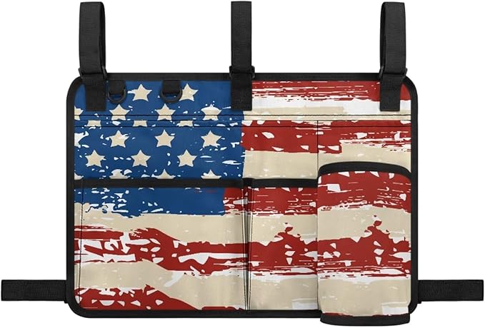 American Flag Golf Cart Bag, Golf Cart Rear Seat Organizer with Open Pockets for Golf Balls & Bottles