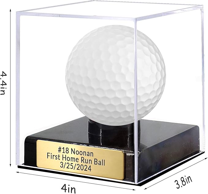 Custom Golf Ball Display Case Acrylic Golf Ball Holder Case Laser Engraved Plaque Showcase Your Cherished Golf Ball Memorabilia (Coffee Gold)