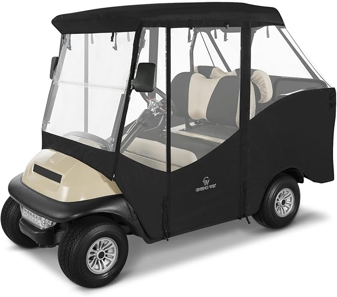 Golf Cart Enclosure 4 Passenger Short Roof 58” for Club Car Precedent Tempo 2+2 Seater,600D Clear Rain Cover Driving Enclosure,Roll Up 4 Sided Transparent Windows&Door,Side Mirrors Zipper Openings