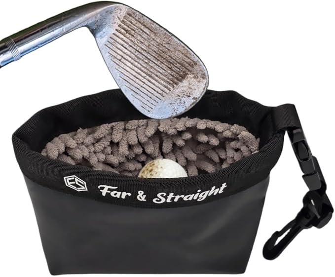 FAR&STRAIGHT Golf Club & Ball Cleaning Pouch – Soft Microfiber Interior for Gentle Cleaning – Clip-On, Waterproof Bag