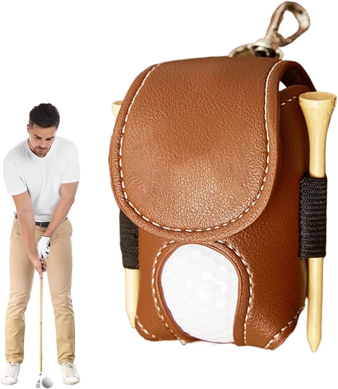 Leather Golf Ball Holder - Golf Ball Storage Pocket, Tee Bag with Sturdy Leather, Convenient and Tee Carry Pouch, Accessories Organizer for Course or Practice, Portable Pocket