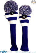 Majek Golf Club 1 5 White and Blue Limited Edition Driver and Fairway Wood Head Covers Fits 460cc Drivers Tour Knit Retro Vintage Pom Classic Long Neck Metal Longneck Woods Headcovers