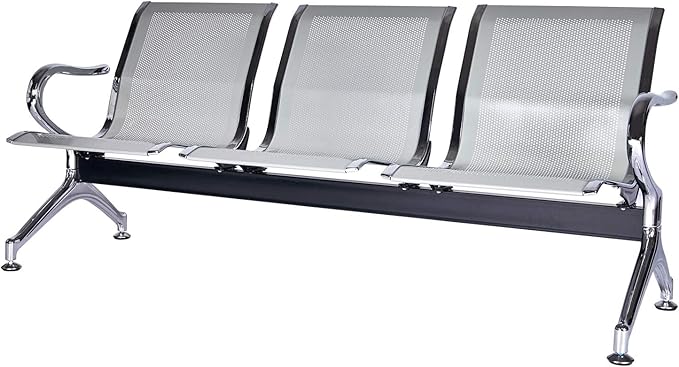 3-Seat Waiting Room Chairs - Waiting Room Bench with Arms Airport Reception Bench Guest Reception Chairs Lobby Bench Waiting Area for Airport Market Bank Hospital School Barbersho, Silver