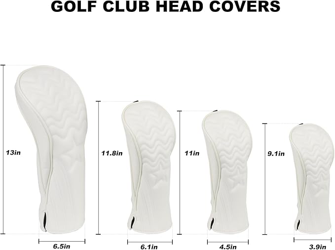 4pcs or 1pc Golf Club Head Covers for Woods, Driver, Fairway, Hybrid – Premium PU Leather with Interchangeable Tags & Magnetic Blade and Mallet Putter Covers