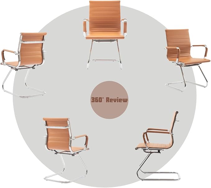 CIMOTA Waiting Room Chairs Leather Office Guest Chair Mid Back Reception Chairs with Sled Base for Meeting/Patient/Conference Room, Brownish Yellow Set of 2