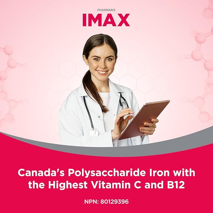 IMAX Iron Supplement 150 mg, Vitamin C 250 mg & B12 1000 mcg, Iron Supplement Treatment for Women & Men, Once Daily, 100 Capsules