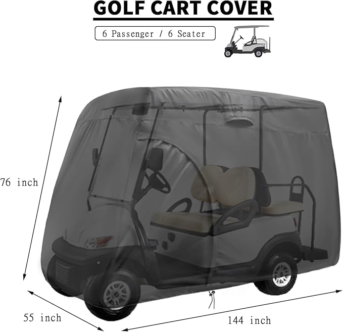 Golf Cart Cover,Waterproof Universal 6 Passenger Golf Cart Covers,Golf Cart Accessories for Outdoor Storage Protective - 144" L x 55" W x 76" H
