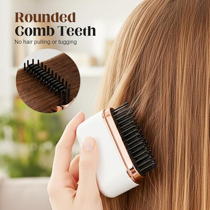 Mini Hair Straightener, Portable Cordless Hair Straightener Brush for Women, Last 1H USB-Rechargeable Mini Straighteners with 3 Heat Settings, Travel-Friendly Portable Comb (Black)