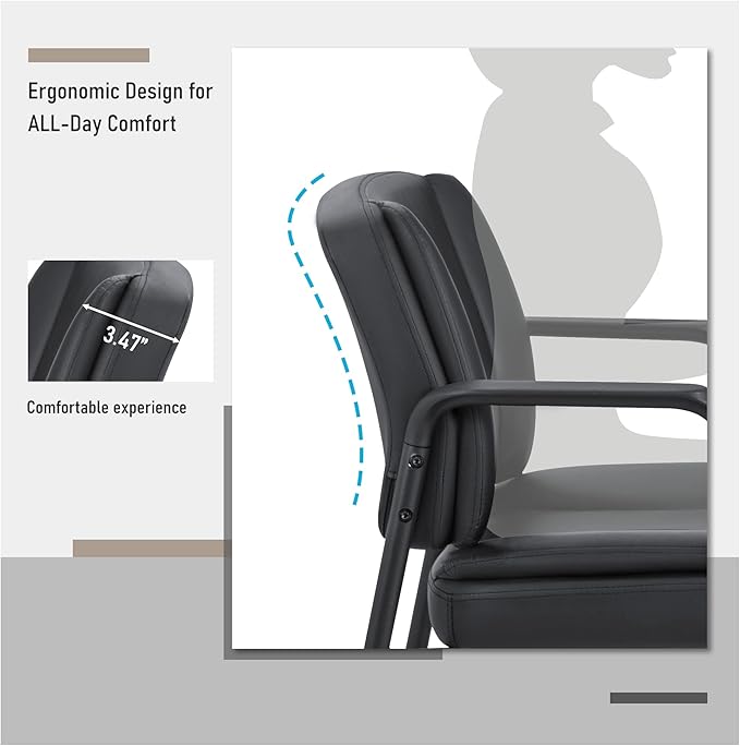 Furniwell Office Guest Chair Waiting Room Reception Chairs Set of 2, PU Leather Executive Desk Chair with Padded Armrests for Meeting Conference (Black)