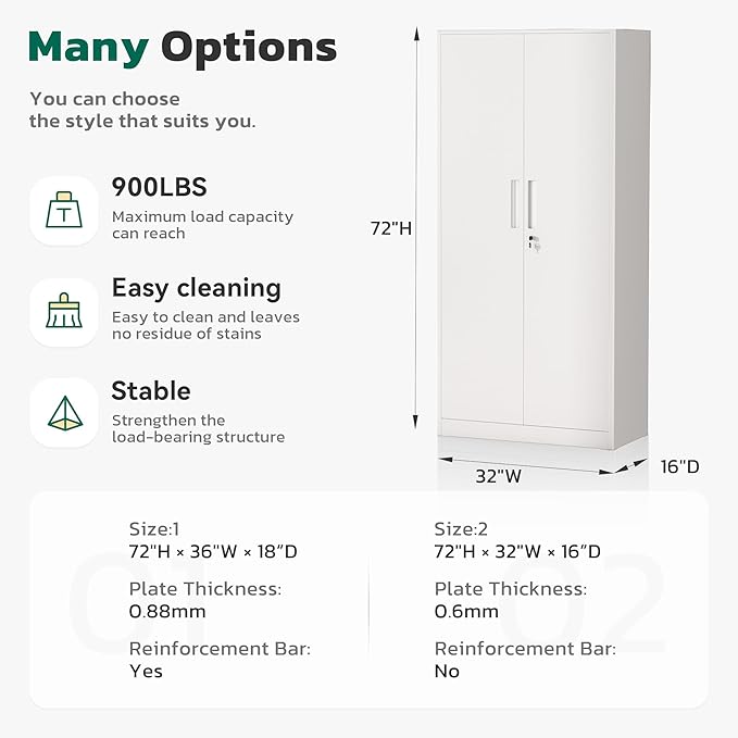 Greenvelly Metal Lockable Storage Cabinet, 72” Storage Cabinet with 2 Doors and 4 Adjustable Shelves for Office, Home, Garage, Pantry (Assembly Required, White)