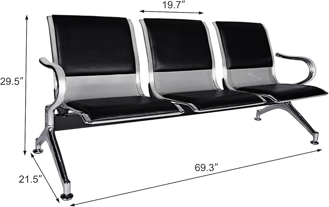 Kinfant Waiting Room Chair Bench - Guest Reception Chairs for Airport Hospital Bank Salon Barber Hall Room Conference (2+3-seat, Black-Mesh+PU)
