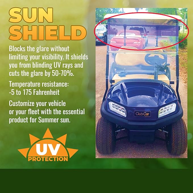 Sun Shield Golf Cart Sun Shade Cover – UV Blocker Visor for Golf Cart, ATV, UTV, Auto – Easy Peel & Stick Mesh Screen – Reversible – Trim to Fit – Red