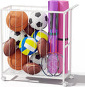 Ball Storage Bin Rolling Sports Ball Cart, Metal Garage Organizer Sport Rack, Ball Basket Storage, Ball Cage for Garage or Gym, Indoor & Outdoor Sports Equipment Organizer white